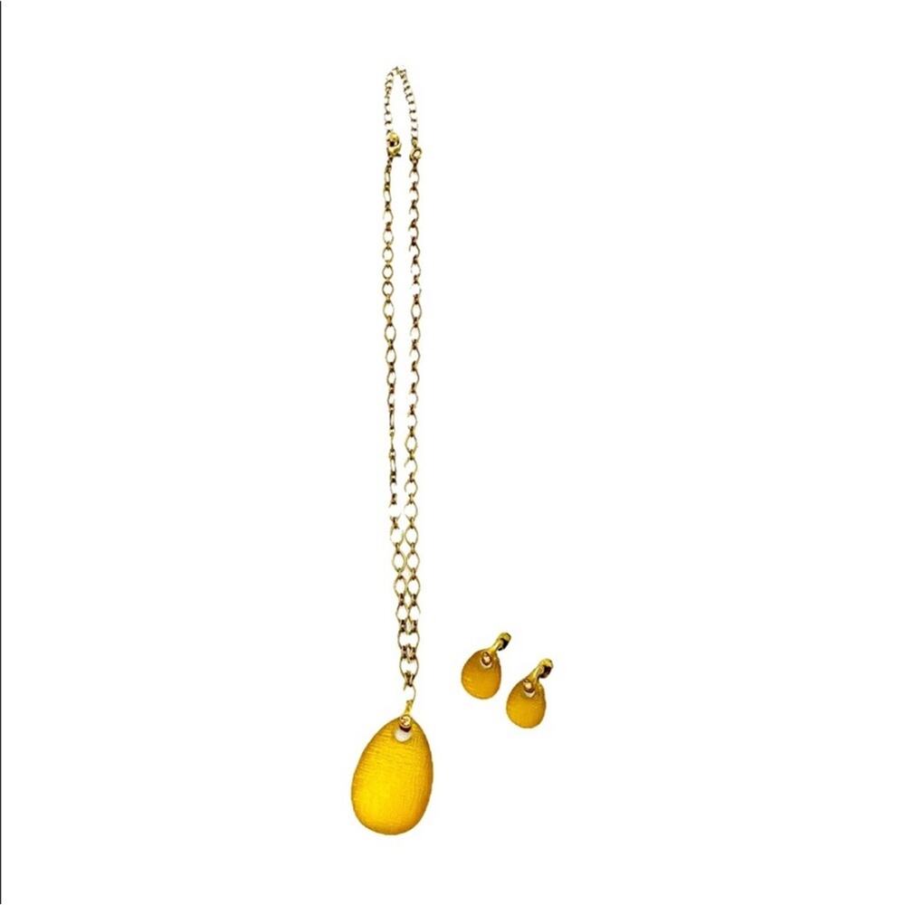 Vintage Amber Yellow & Citrine Color Rhinestone Necklace & Earrings Set